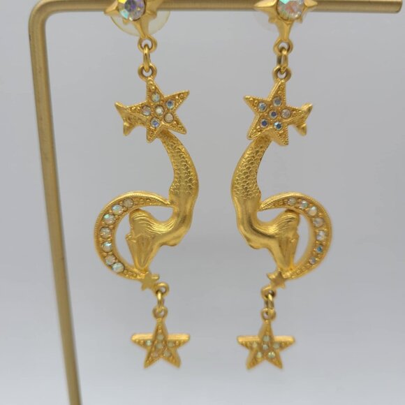 Kirks Folly Vintage Gold Tone Moon and Start Mermaid Earrings NWOT! - Picture 13 of 16